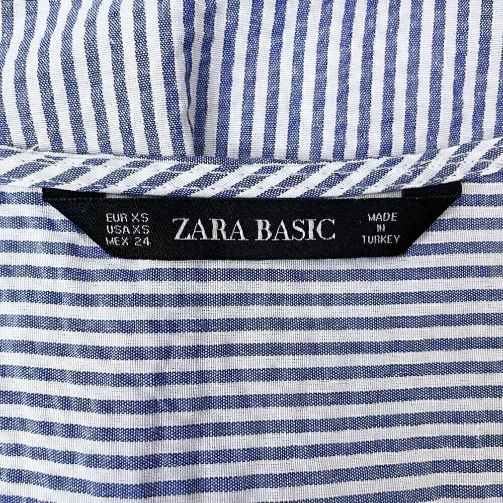 Zara Basic Seersucker Short Sleeve Floral Embroidered Wrap Front  Women’s XS